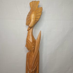 Beautiful Wooden Bali Lady Tall Figurine. 21.5&quot; x 2.5&quot;
