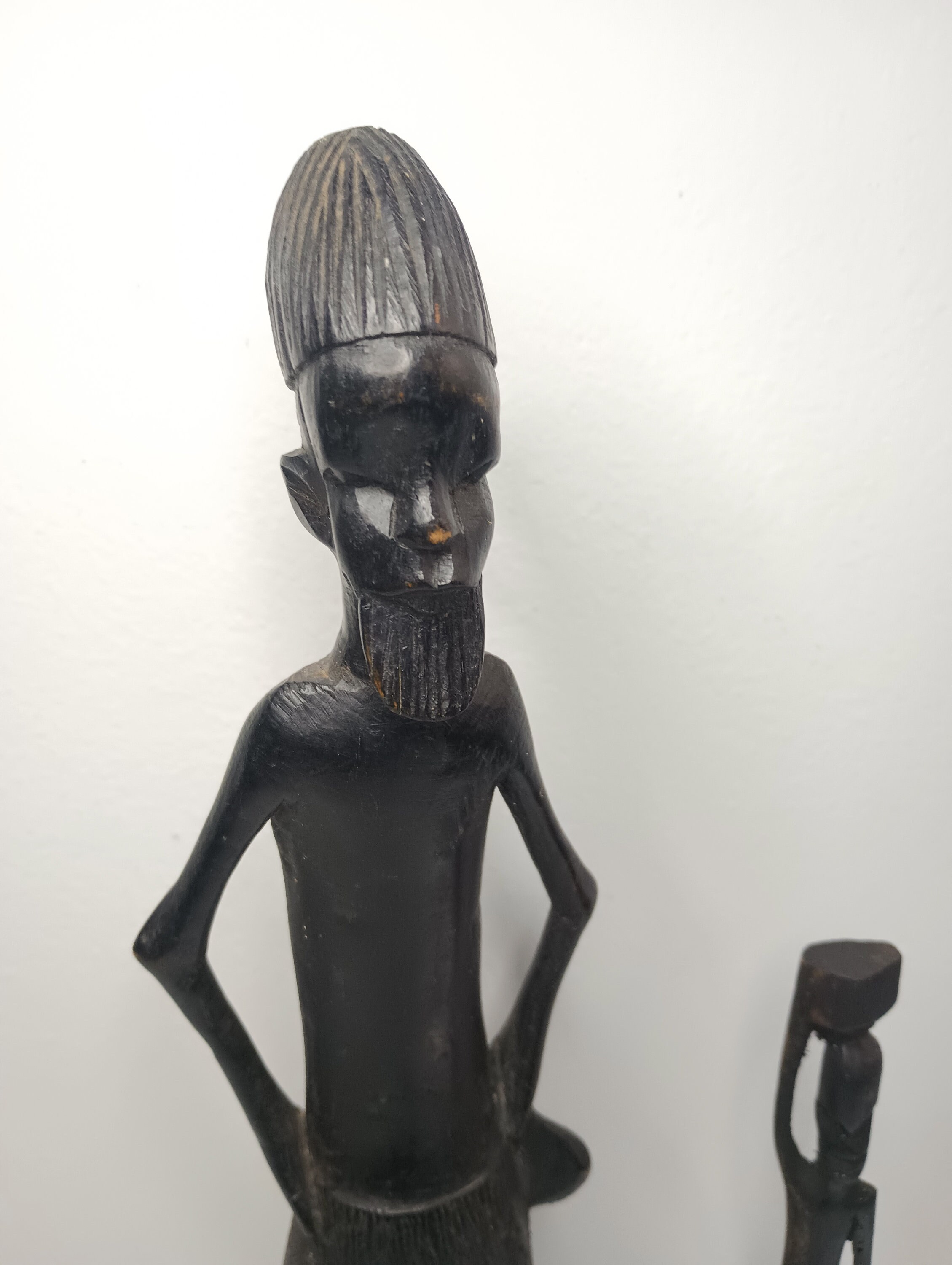 3 Vintage Hand Carved Wooden African Figurines. 2 X 13 1.5 X