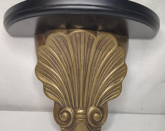 Mid Century Brass and Wood Wall Sconce. 9" x 7"