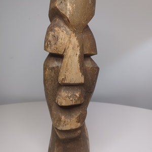 Vintage Hand Carved African Tribal Man Wooden Statue Figurine. 3&quot; x  12&quot;