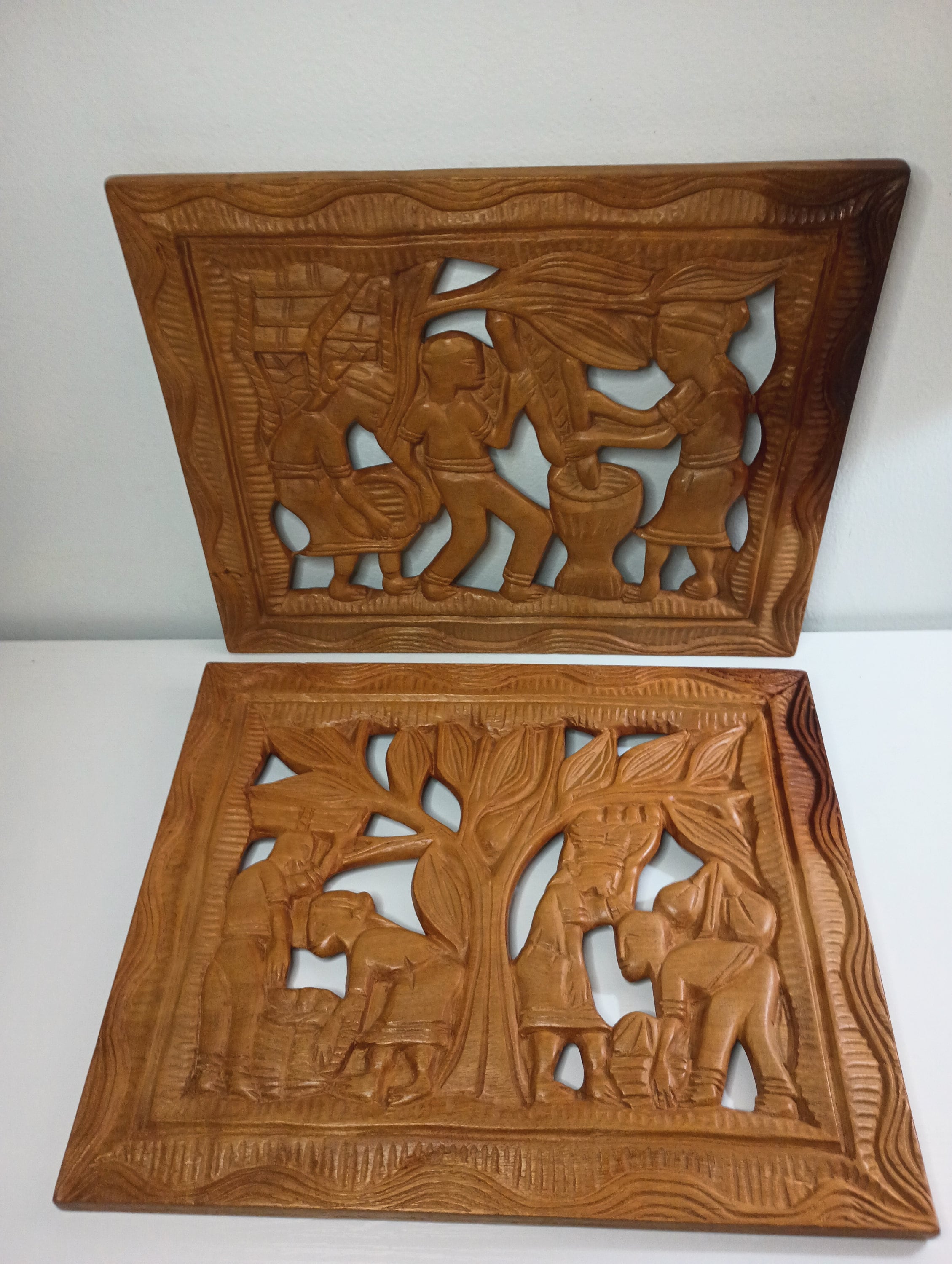 2 Vintage Hand Carved Wooden Tribal African Wall Art Decor