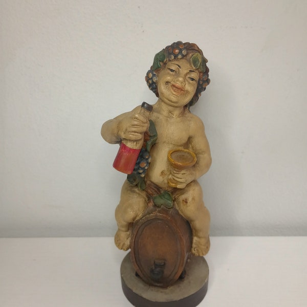 Vintage Bacchus Wine God Figurine Sitting on Barrel.  3" x 7"