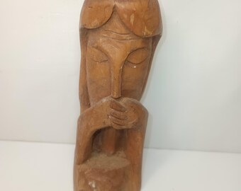 Hand Carved Wooden Abstract Lady Figurine. 1.5" x 5"