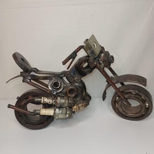 Vintage Hand Made Scrap Metal Motorcycle Sculpture. 10&quot; x 7&quot;