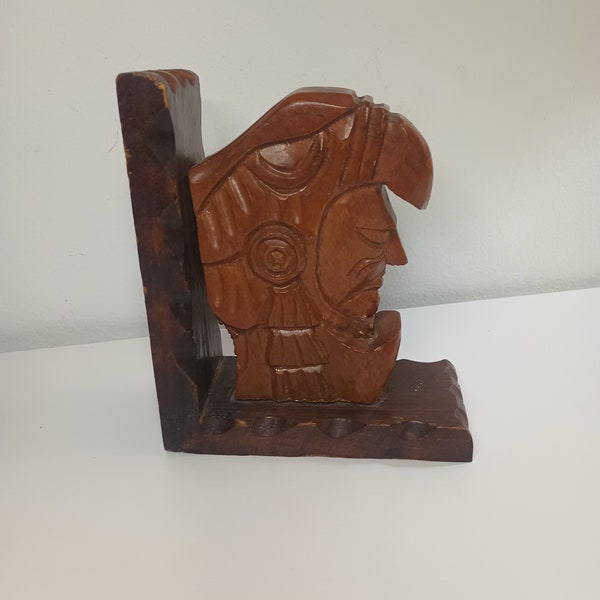 Vintage Hand Carved Wooden Native American Chief Bookend.  5.5" x 6.5"