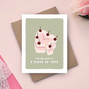 Cute Valentines Card | Loving You Is a Piece of Cake Card | Vintage Heart Cake Card