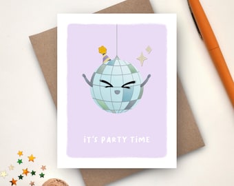 It's Party Time Card | Cute Birthday Card | Disco Ball Party Card