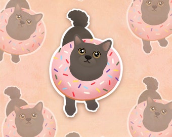 Cute Cat Vinyl Sticker | Water Resistant Vinyl Cat Donut Sticker