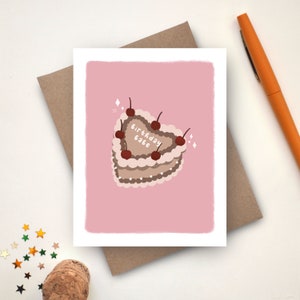 Cute Vintage Heart Cake Birthday Card | Birthday Babe Card