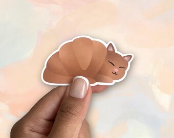 Croissant Cat Vinyl Sticker | Water Resistant Cute Croissant Cat Sticker
