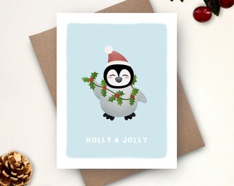 Cute Christmas Card | Cute Penguin Christmas Card | Holly Jolly Card