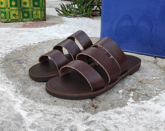 Leren herensandalen, herenslipper bruine herensandaal, Griekse sandalen, handgemaakte sandalen, herenslipper, herensandalen, kwaliteit echt leer