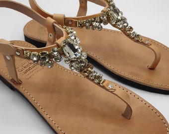 Sandals, Wedding sandals, Leather sandals, Greek sandals, Leather sandals women, Embellished