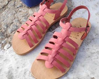 Leather gladiator sandals | Ancient Greek sandals | Pink Gladiator | Natural Vegetable Leather