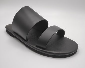 Chanclas de cuero para hombre, Negro, Sandalias para hombre Sandalias griegas, Sandalias hechas a mano, Tobogán para hombre, Sandalias para hombres, Cuero genuino de calidad