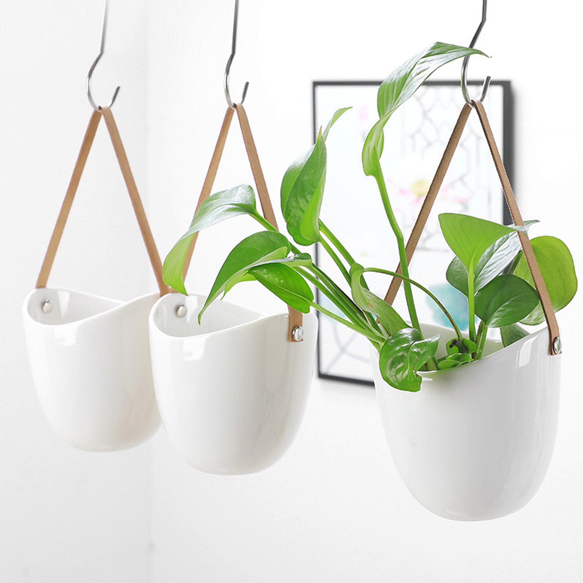White Hanging Planter Pot Ceramic Hanging Planter Pot Indoor Etsy