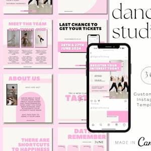 Dance Studio Instagram Template Pack | Customisable Canva Template Dancing School | Dancers | Sudio Owner Pink Aesthetic Social Media