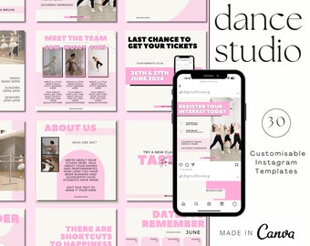 Dance Studio Instagram Template Pack | Customisable Canva Template Dancing School | Dancers | Sudio Owner Pink Aesthetic Social Media