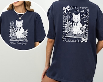 Witchy Book Club Shirt, Comfort Colors, Black Cat Tee, Gothic Library Shirt, Spooky Cat Tee, Book Lover Gift, Witchy Bookish Tee, 175346