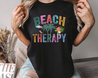 Beach Therapy Shirt, Comfort Colors, Summer Beach Tee, Coastal Vacation Shirt, Ocean Lover Gift, Retro Tropical Summer Shirt, 175331