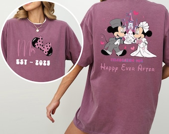 Disney Mrs And Mr Shirt, Comfort Colors Shirt, Mickey Minnie Matching Couple Happy Ever After Tee, Disney Wedding Just Married Shirt, 173526