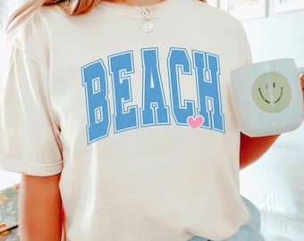Beach Varsity Shirt, Comfort Colors, Coastal Summer Tee, Preppy Beach Vacation Shirt, Cute Seaside Graphic Tee, Ocean Lover Shirt, 175329