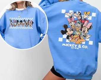 Checkered Retro Disney Mickey and Co Sweatshirt, Disney Mickey Sweatshirt, Disney Friends Hoodie, Disney Trip Crewneck, 173941