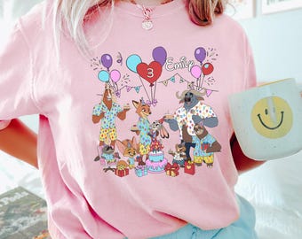 Personalized Name Age Zootopia 2 Birthday Shirt, Comfort Colors, Disney Judy Hopps Nick Wilde Birthday Gift, Disneyland Family Tee, 174509