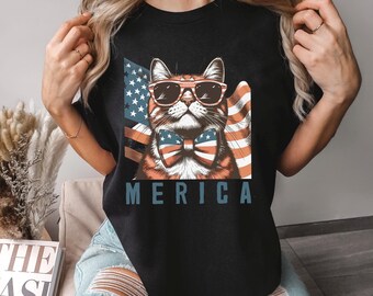 Merica Cat Shirt, Comfort Colors, 4th of July Shirt, 4th of July Cat Tee,Cat Lover USA Shirt, Patriotic Cat Shirt, Fourth Of July Tee,175007