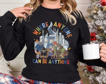 Disney Zootopia City Skyline Sweatshirt, Where Anyone Can Be Anything Hoodie, Nick Wilde Judy Hopps Hoodie, Disney Zootopia Crewneck, 174533
