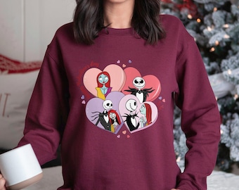 Jack and Sally Valentine's Day Sweatshirt, Jack and Sally Matching Hoodie, Nightmare Jack And Sally Valentine Day Crewneck, 172507