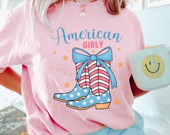 American Girly Shirt, Comfort Colors, 4th Of July Shirt, American Girl Patriotic Shirt, Girl Matching Shirt, Independence Day Tee, 175305