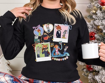 Coquette Polaroid Zootopia Sweatshirt, Judy Hopps Nick Wilde Sweatshirt,Welcome To Zootopia Disney Hoodie, Locket Zootopia Crewneck, 174503