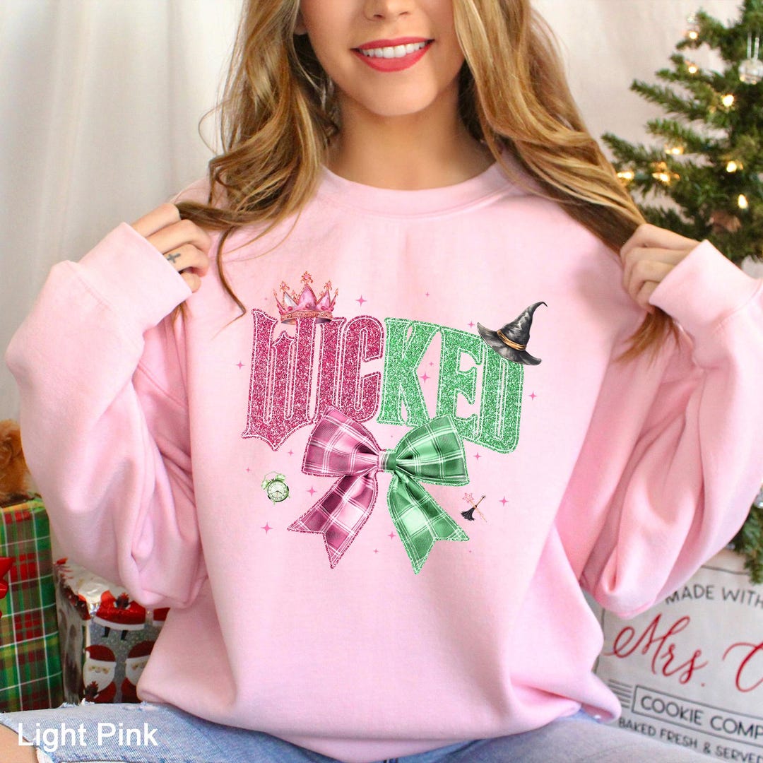 Wicked Movie Sweatshirt, Wicked Faux Glitter Coquette Sweatshirt, Pink ...