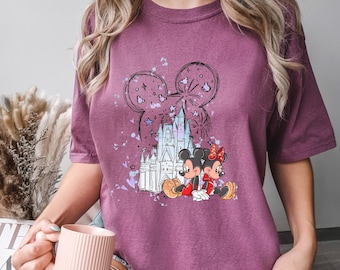 Watercolor Disney Castle Shirt, Comfort Colors, Disney Mickey Minnie Shirt, Magical Family Shirt, Mickey and Minnie Disney Castle Tee,173529