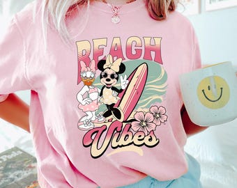 Minnie Daisy Beach Vibes Shirt, Comfort Colors, Cute Summer Disney Shirt, Floral Beach Vacation Shirt, Disney Surfing Holiday Shirt, 175722