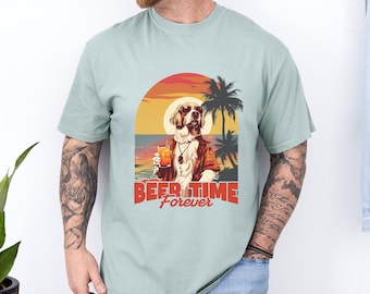 Sunset Dog Beer Time Forever Shirt, Comfort Colors, Funny Beach Dog Tee, Summer Sunset Drinking Dog Shirt, Vacation Shirt, 175334