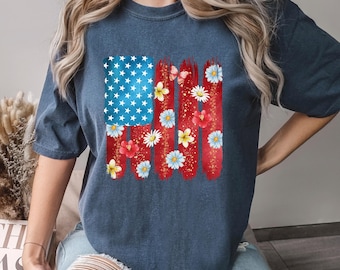 Floral American Flag Shirt, Comfort Colors, 4th Of July Women Shirt, Patriotic Independence Day Shirt, Fourth Of July USA Shirt, 175554