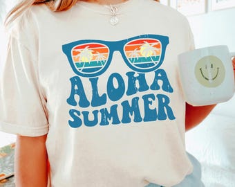 Aloha Summer Sunglasses Shirt, Comfort Colors, Tropical Beach Tee, Hawaiian Vacation Shirt, Summer Vibes Graphic Shirt, 175211