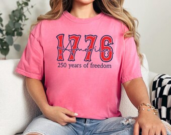 Comfort Colors 4Th Of July 250 Years Freedom Shirt, Retro 4Th Of July 250 Years Freedom Graphic Tee, Trendy Custom Print Top, 176012
