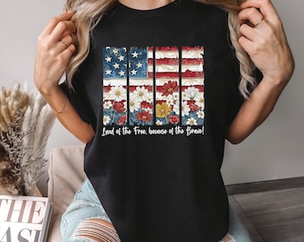 Floral USA Flag Shirt, Comfort Colors, Land Of The Free Shirt, America 250 Shirt, 4th of July Tee, Patriotic Shirt, Since 1776 Shirt, 175299