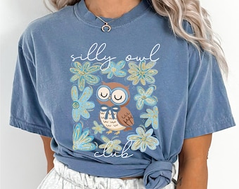 Silly Owl Club Shirt, Comfort Colors Shirt,Floral Owl Shirt, Teacher Appreciation Shirt,Back To School Student Shirt, Boho School Tee,173805