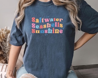 Salty Water Sunshine Shirt, Comfort Colors, Seashell Beach Shirt, Retro Coastal Summer Shirt, Ocean Vacation Graphic Shirt, 175864