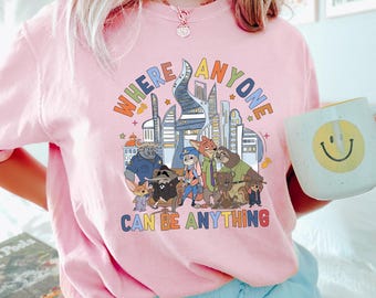 Disney Zootopia City Skyline Shirt, Comfort Colors, Where Anyone Can Be Anything Tee,Nick Wilde Judy Hopps Shirt, Disney Zootopia Tee,174533