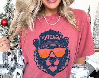 Chicago Bear Panorama Shirt, Comfort Colors, Chicago Skyline Bear Tee, Cityscape Football Fan Shirt, Vintage Chicago Sports Tee, 174736