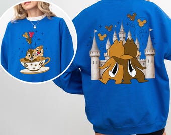 Disney Chip and Dale Sweatshirt, Disney Castle Balloon Sweatshirt, Cute Matching Disneyland Hoodie, Tea Cup Disney Crewneck, 173546