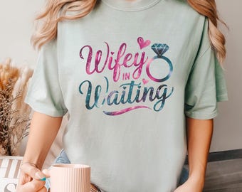 Wifey In Waiting Shirt, Comfort Colors Retro Wifey In Waiting Graphic Tee, Trendy Custom Print Top, 176037