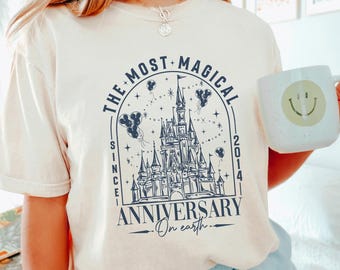 Disneyland The Most Magical Anniversary On Earth Shirt, Comfort Colors, Disneyland Honeymoon Shirt, Magical Castle Anniversary Tee, 173382