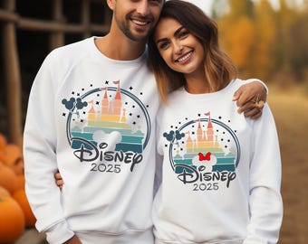 Disney 2025 Couple Sweatshirts, Matching Mickey & Minnie Disney Trip Shirts, Family Vacation Outfits, Disneyland Castle Hoodie, 171954
