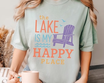 The Lake Is My Happy Place Shirt, Comfort Colors, Lake Life Shirt, Summer Vacation Shirt, Retro Cabin Weekend Graphic Shirt, 175982